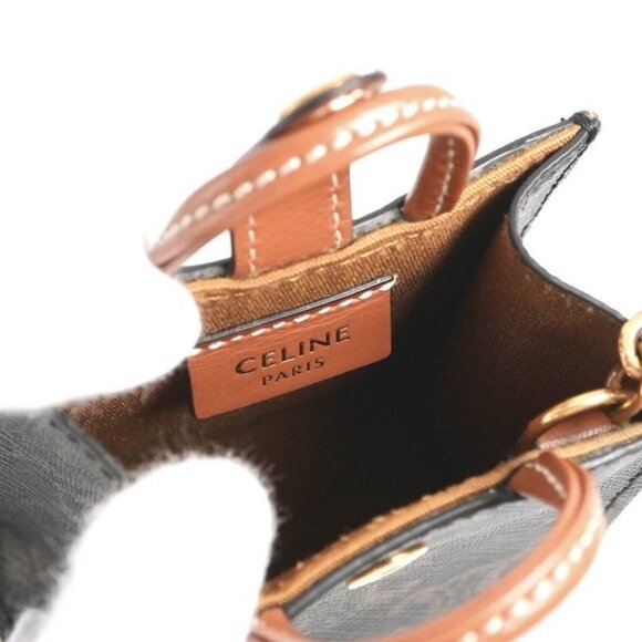 Celine Charm Brown White Gold Triomphe Canvas Logo Micro Vertical Cabas - Picture 4 of 6